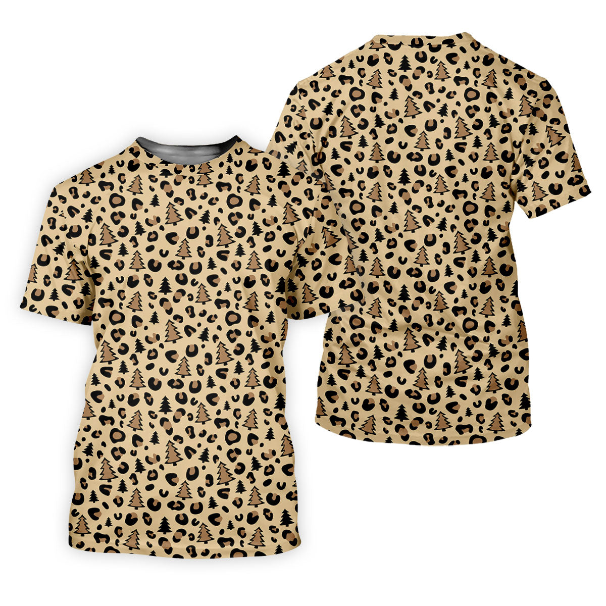 Xmas Pine Tree Leopard Pattern Brown Golf Shirt, Christmas Golf Shirt, Cute Golf Outfit, Women's Golf Shirts
