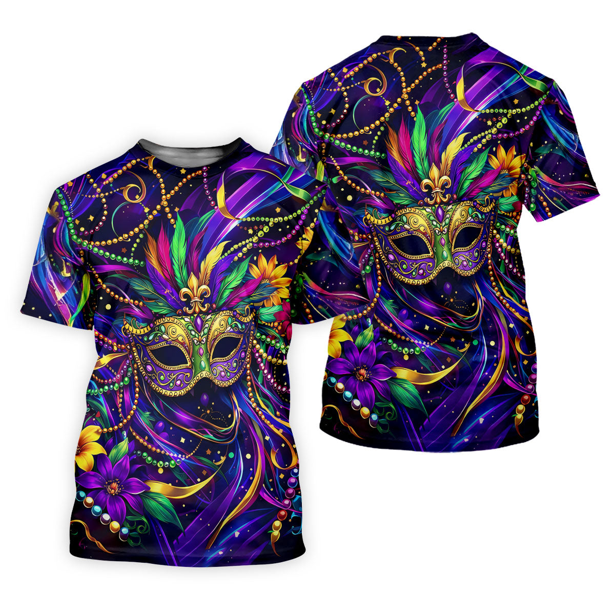 Mardi Gras Beads Ribbons Feather Masquerade Mask Print Golf Shirt, Polo Shirts Womens, Ladies Golf Shirt