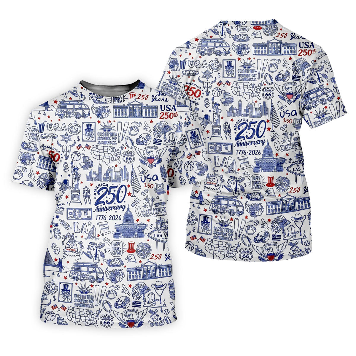 America 250 Anniversary US Symbols Doodle Pattern Patriotic Golf Shirt, 4th Of July Golf Shirt For Women