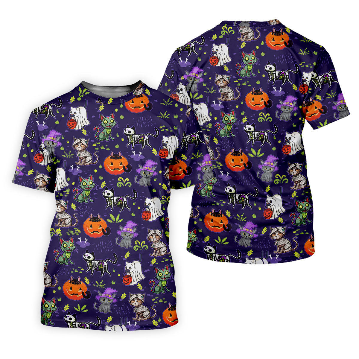 Purple Halloween Cats And Pumpkin Fun Women's Golf Shirts, Cute Golf Outfit, Ladies Golf Shirts