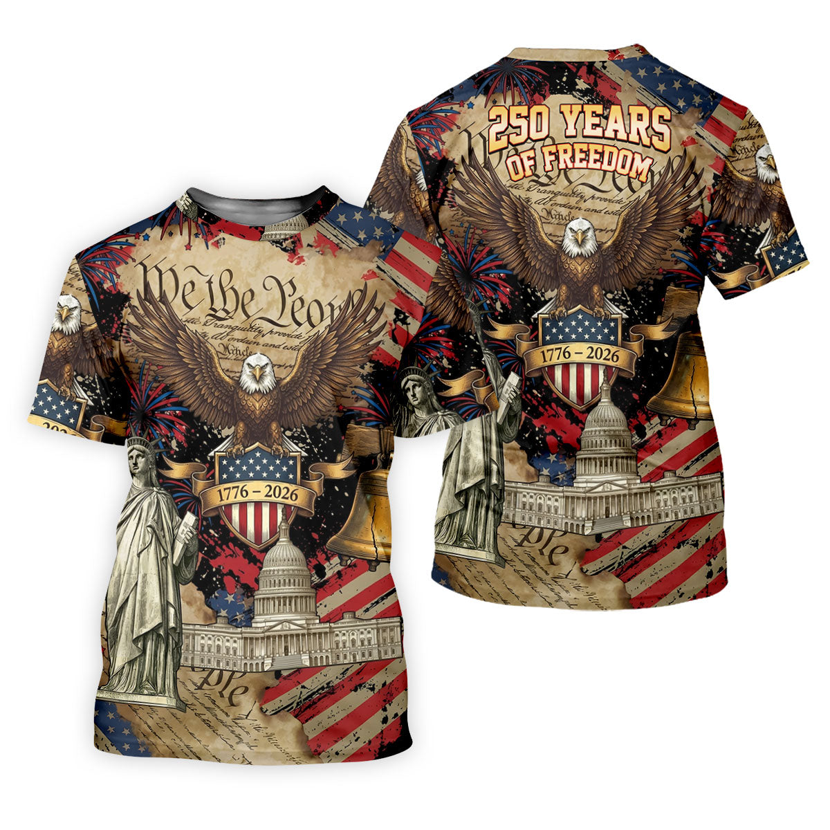 We The People Patriotic Eagle Statue Of Liberty 250 Years Ladies Golf Tops, 4th Of July Golf Shirt For Women