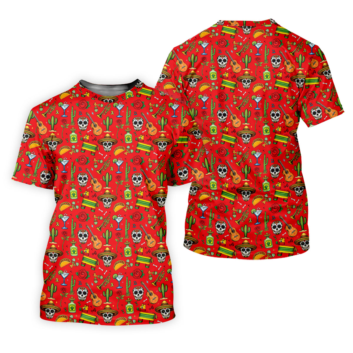 Decorated Skulls Party Items Cinco De Mayo Celebration Fiesta Themed Red Golf Shirts For Men