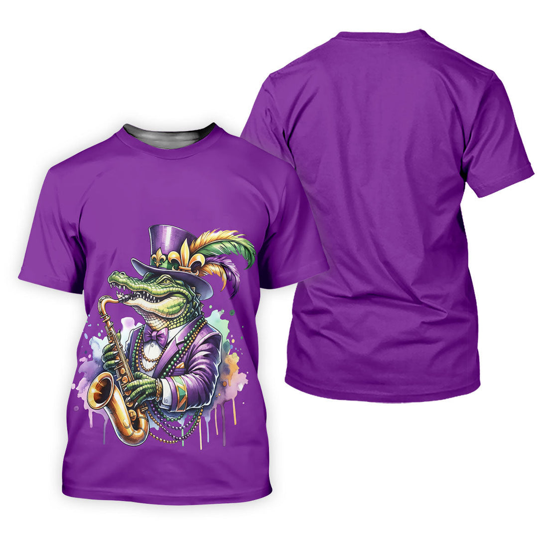 Mardi Gras Alligator Playing Saxophone Purple Golf Shirt, Women's Golf Tops, Ladies Golf Shirt