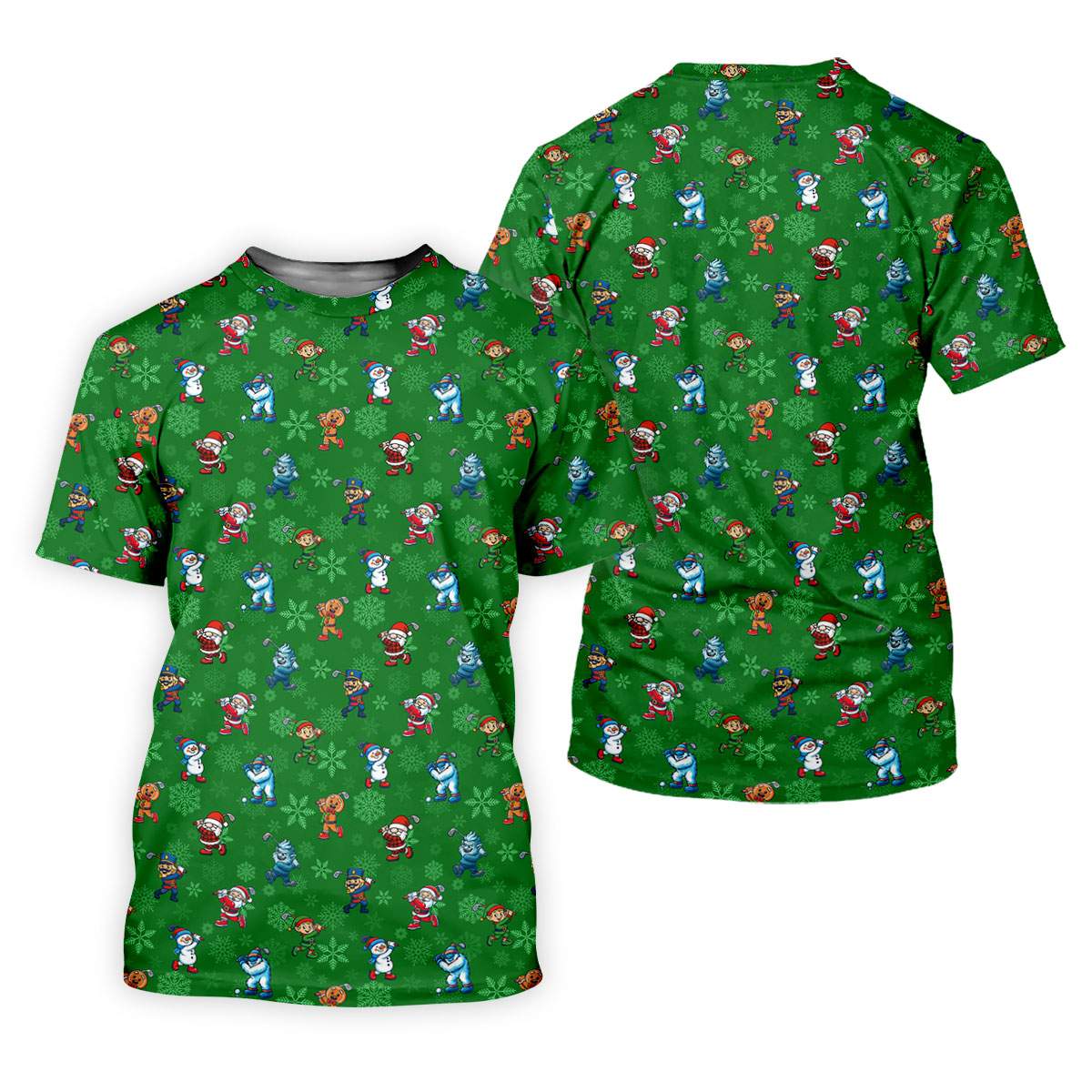 Funny Christmas Characters Golf Pose Green Golf Shirt, Christmas Golf Shirt, Ladies Golf Shirts, Women's Polo Shirt
