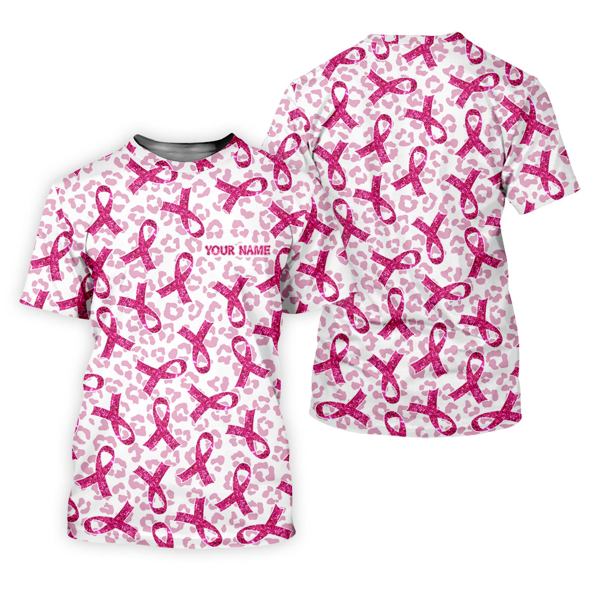 Breast Cancer Pink Ribbon Leopard Pattern Women's Golf Tops, Cancer Awareness Shirt, Ladies Golf Shirts
