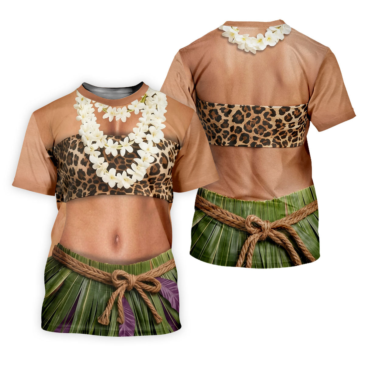 Floral Lei Tropical Theme Party Leopard Print Hawaiian Golf Shirt, Golf Shirt For Women