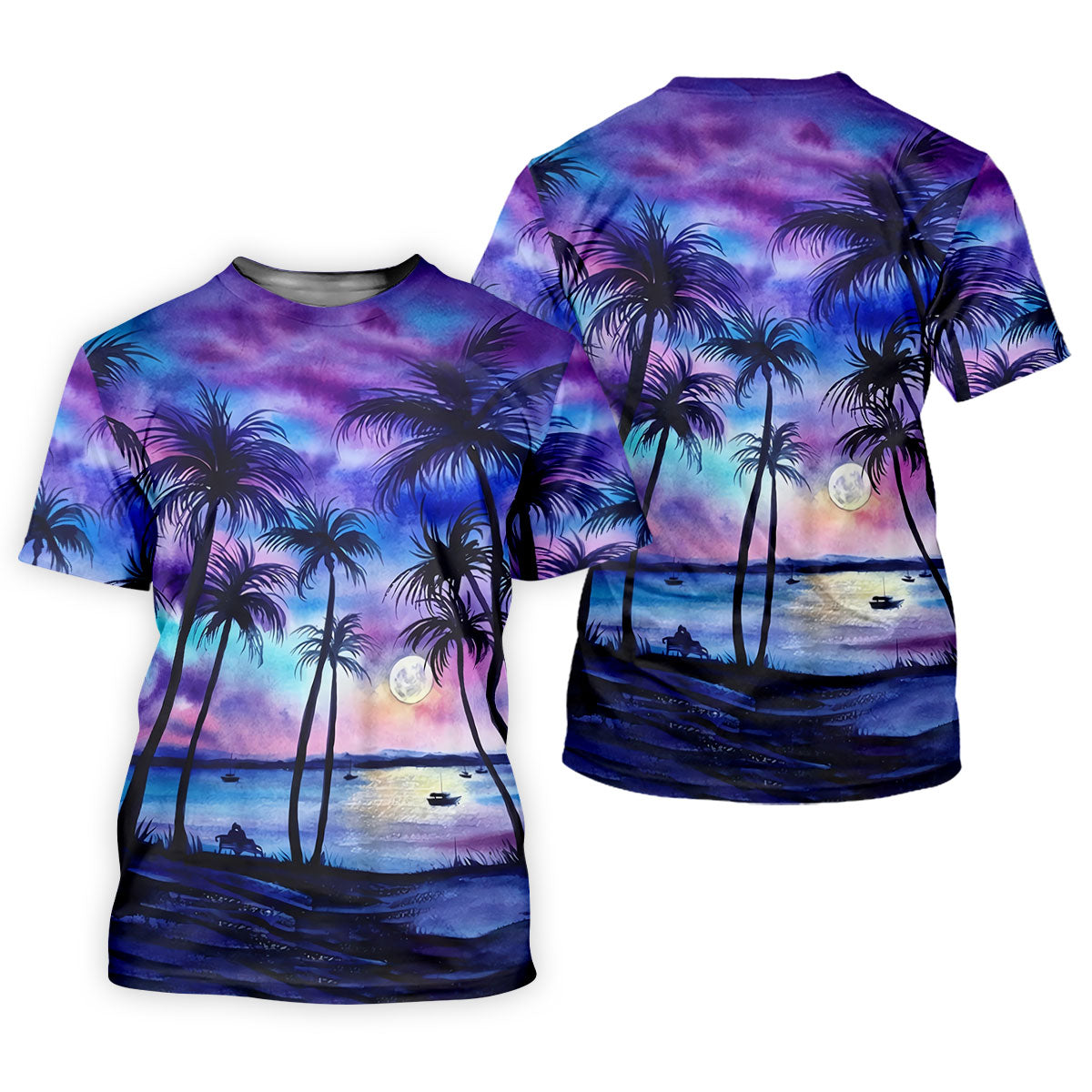 Moonlit Tropical Beach Palm Tree Golf Shirt, Women's Golf Shirt, Hawaiian Golf Shirt, Golf Polo For Women