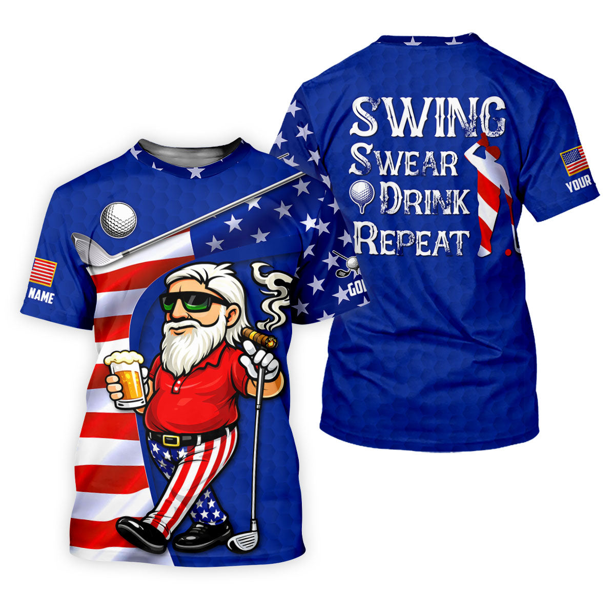 Swing Swear Drink Repeat Golf And Beer Patriotic Man 4th Of July Navy Golf Shirt, 250 Years Women's Golf Tops