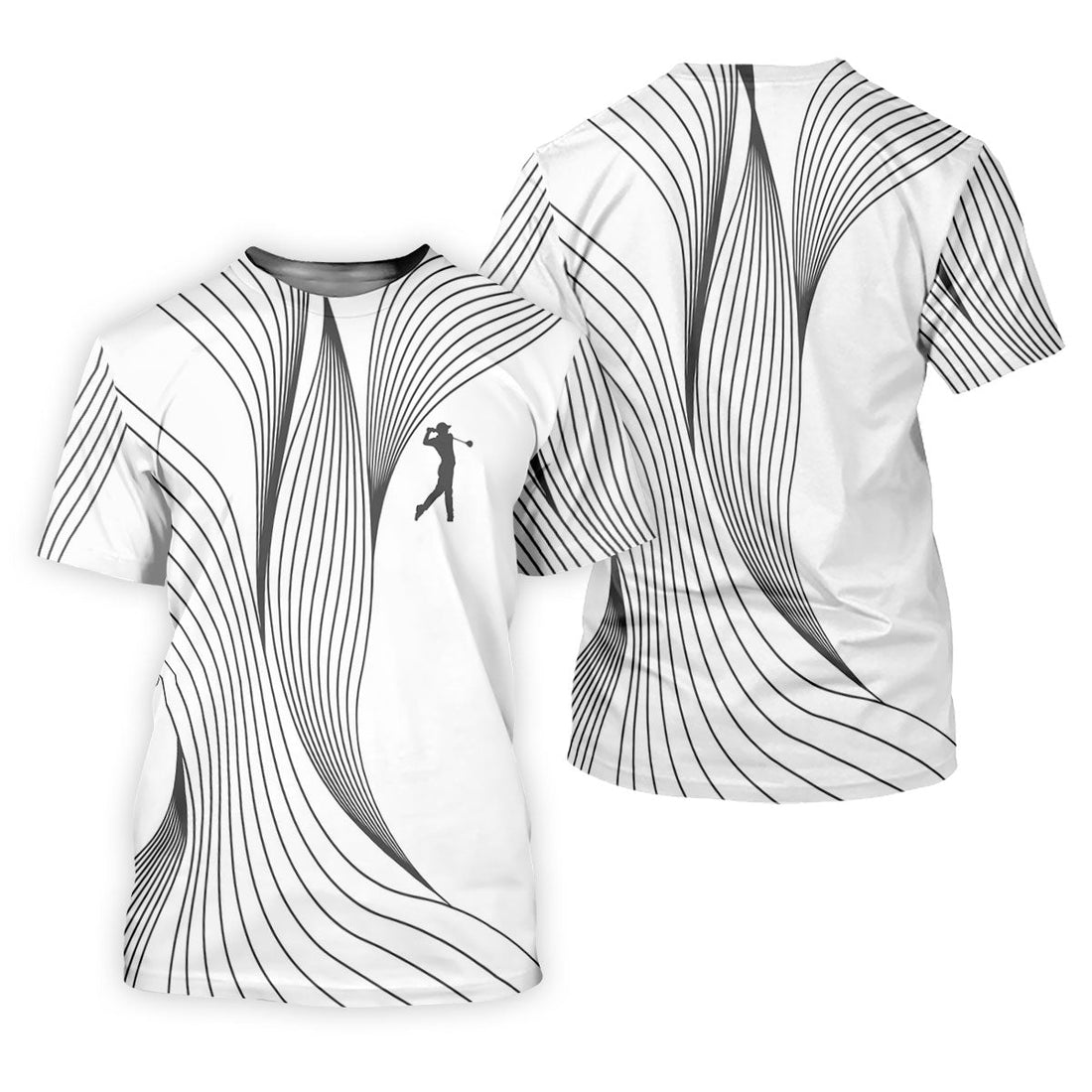 Geometric Line Wavy Line Black And White Women's Golf Tops, Ladies Golf Shirts, Women's Polo Shirt