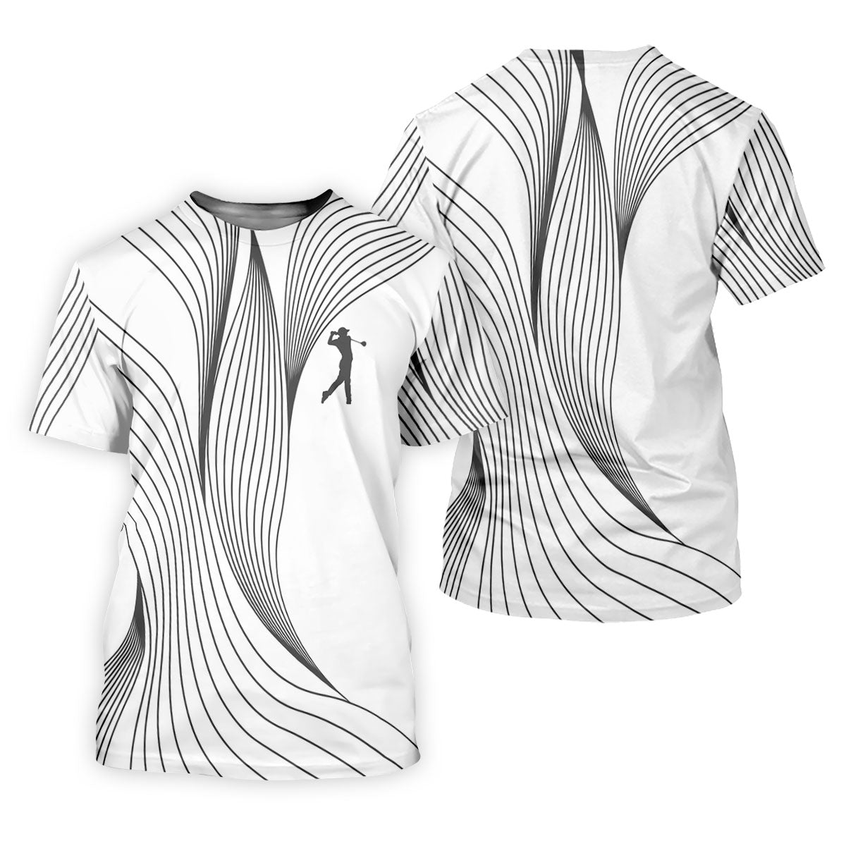 Geometric Line Wavy Line Black And White Women's Golf Tops, Ladies Golf Shirts, Women's Polo Shirt