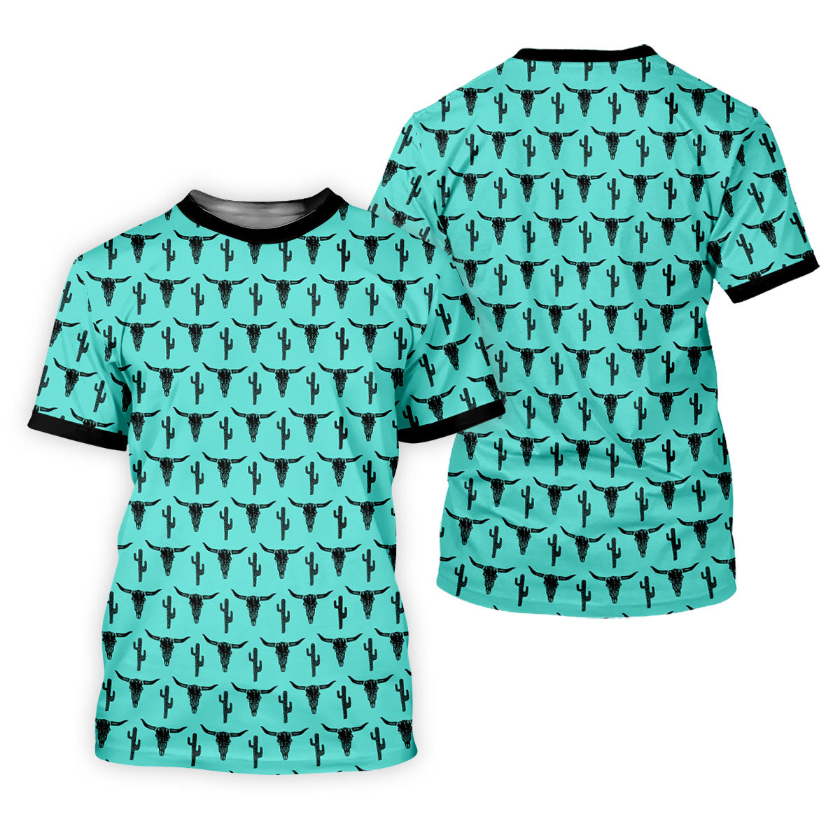 Longhorn Cow Skull Western Theme Peacock Blue Women Golf Top, Ladies Golf Shirts, Golf Shirt For Women