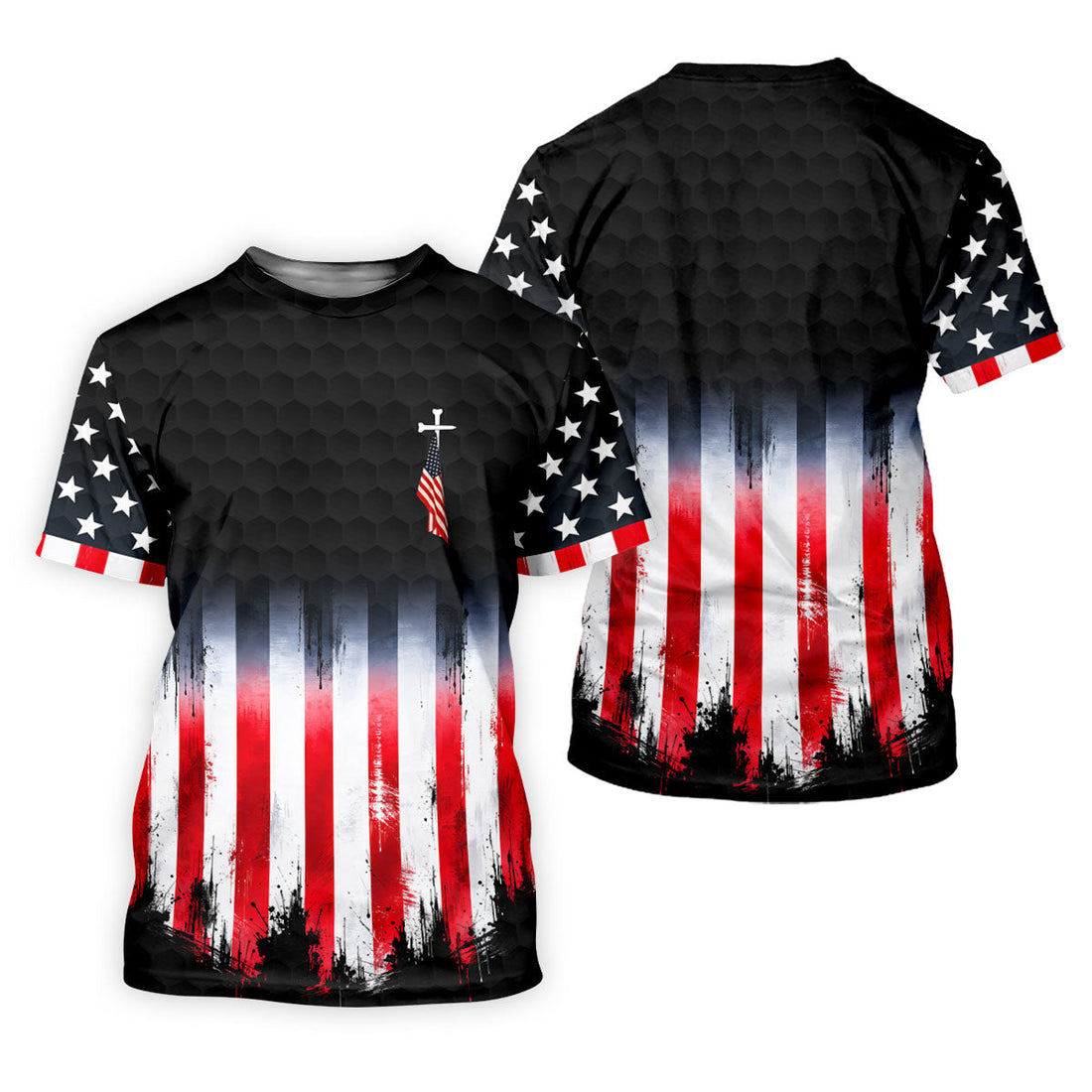Faith Cross American Flag Patriotic Golf Ball Pattern 4th Of July Golf Shirt, 250th Anniversary Golf Shirt For Women