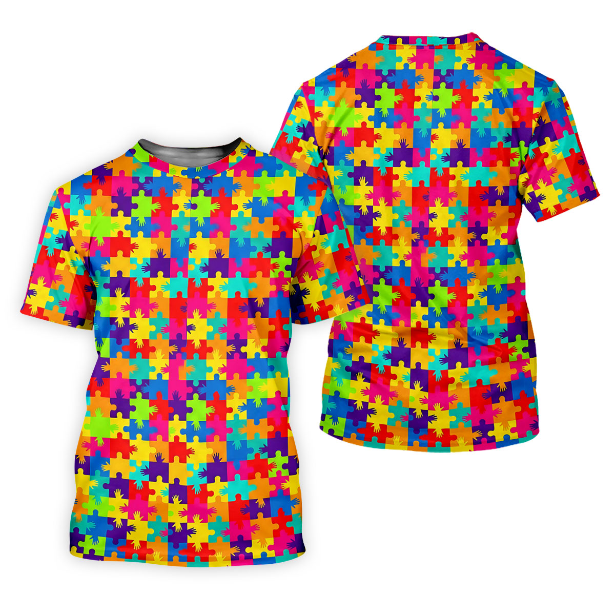Colorful Handprints Autism Awareness Puzzle Golf Shirt For Women, Ladies Golf Shirts, Women's Polo Shirt