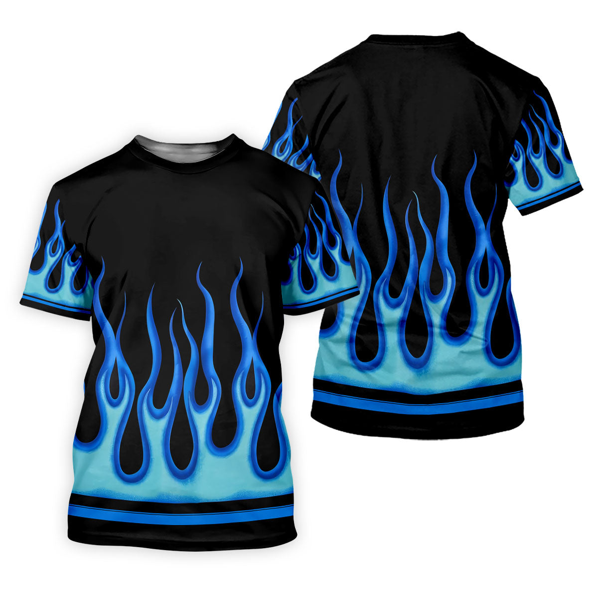 Black Blue Flame Sleeve Golf Shirt, Men's Golf Shirt, Golf Apparel For Men