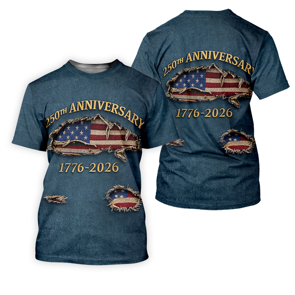 Patriotic American Flag 250th Anniversary Blue Denim Color Ripped Effect Women's Golf Tops, Ladies Golf Shirts