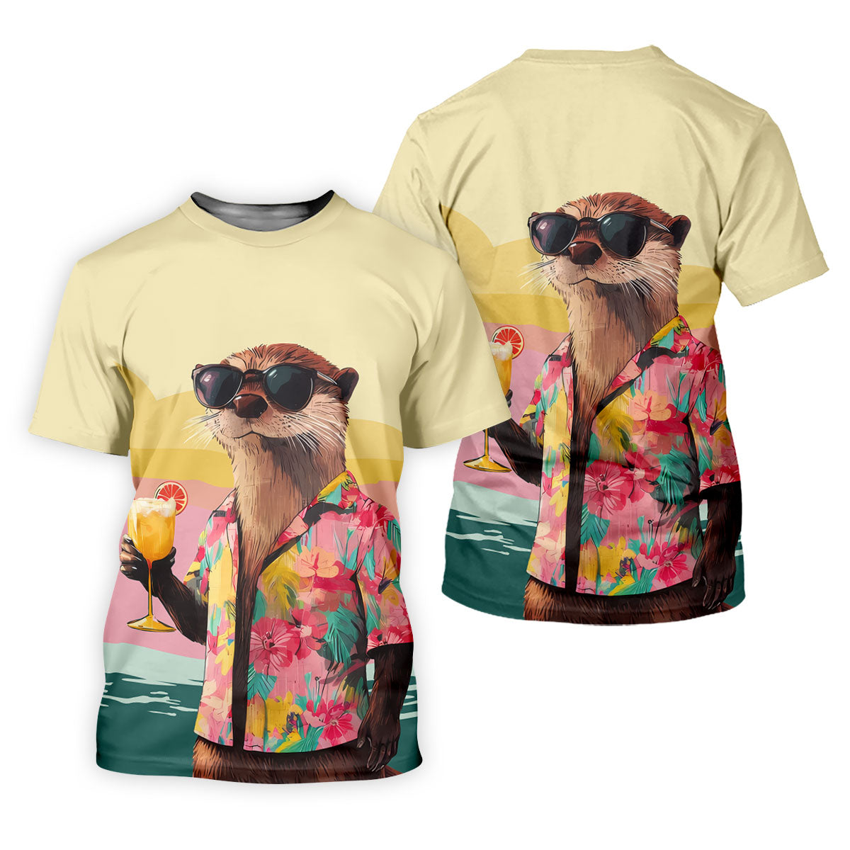Funny Otter Tropical Theme Hawaiian Golf Shirt, Polo Shirts For Men, Golfing Apparel