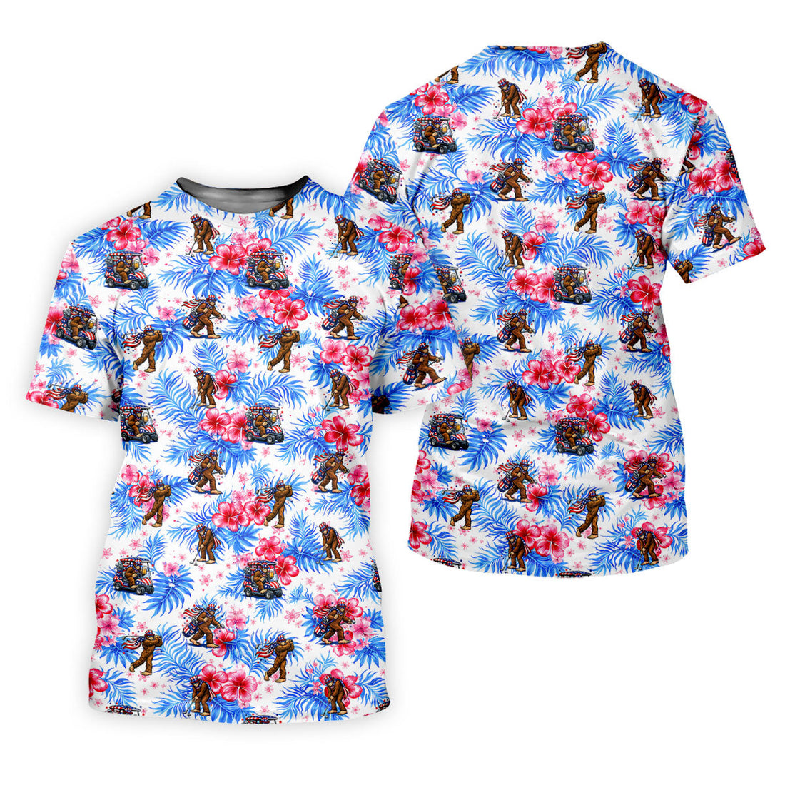 Funny Bigfoot Golf Pose 4th Of July Tropical Vibe Women Golf Top, 250th Anniversary Patriotic Golf Shirt