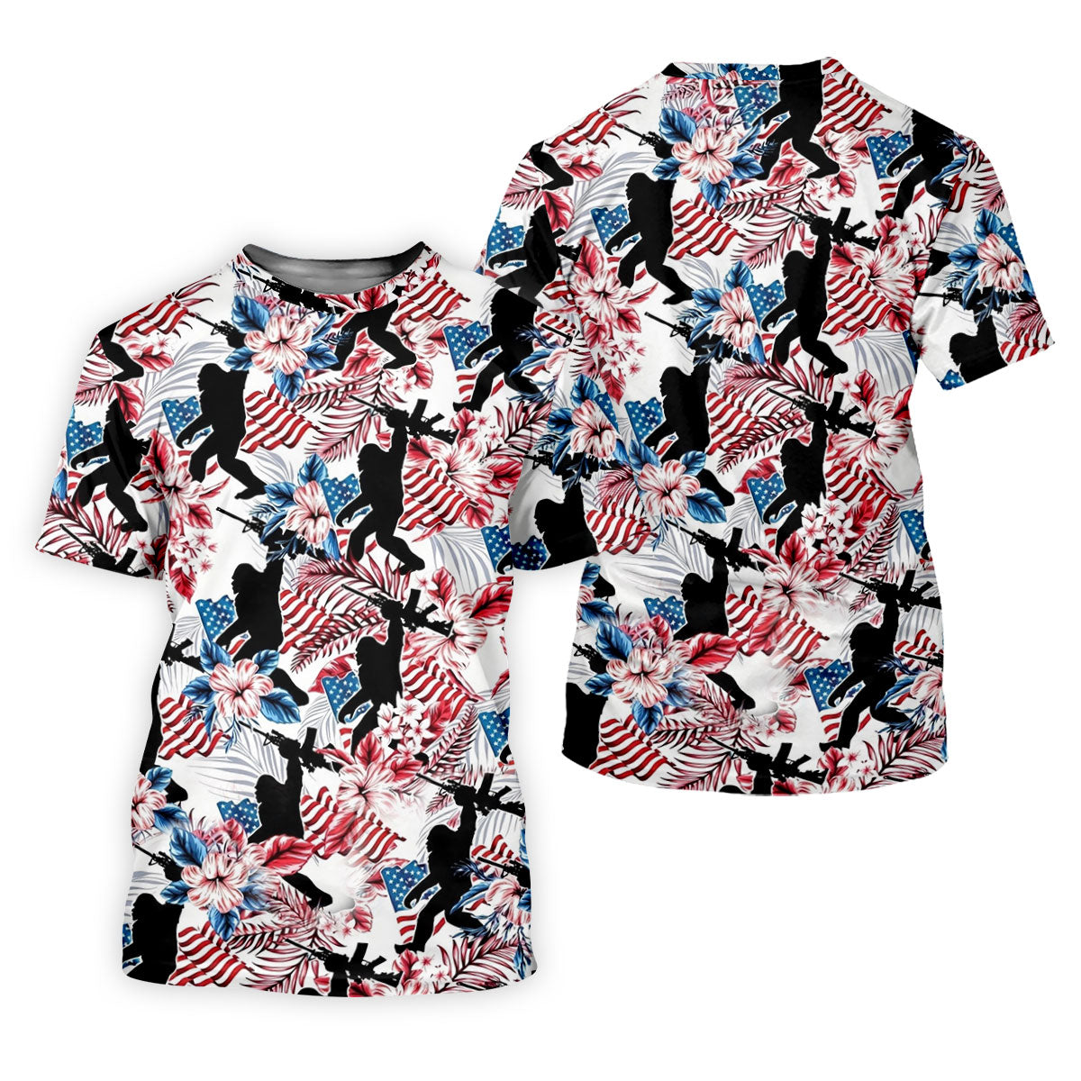 Hawaiian Bigfoot Patriotic 4th Of July American Flag Golf Shirt, 250th Anniversary Women Golf Top