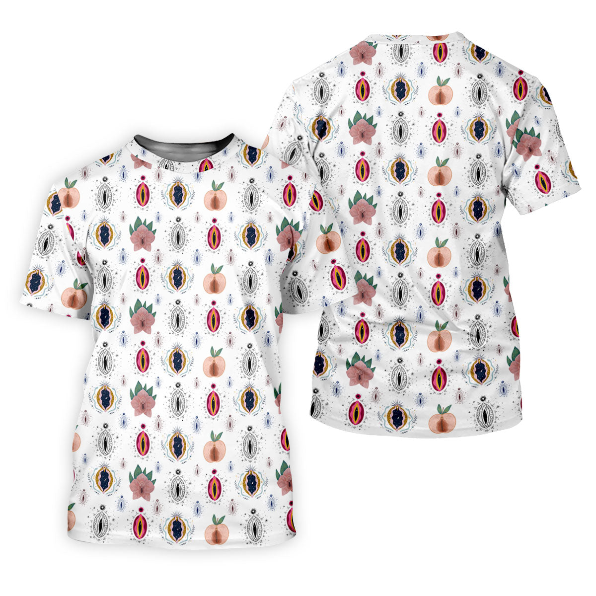 Abstract Peach Botanical Pattern Golf Shirt, Mens Golf Polo, Golf Apparel For Men