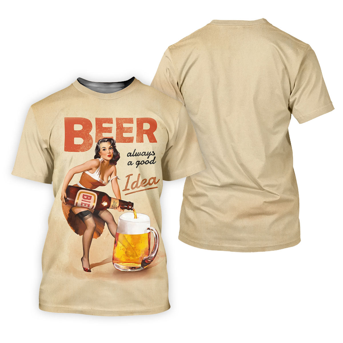 Vintage Beer Pin-Up Girl Design Golf Shirt, Women's Golf Shirt, Hawaiian Golf Shirt, Golf Polo For Women
