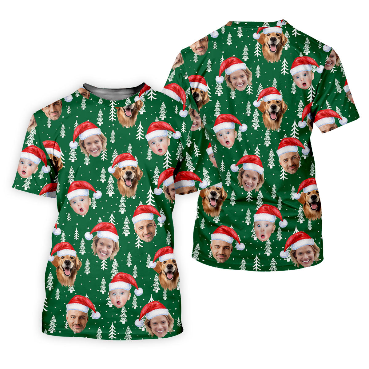 Custom Face Snow Pine Tree Green Golf Shirt, Christmas Golf Shirt, Women's Golf Tops, Golf Gift For Ladies