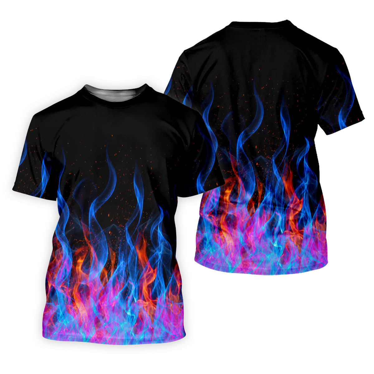 Black Blue Flame Fire Pattern Golf Shirt, Ladies Golf Shirts, Women’s Golf Apparel, Printed Golf Shirt