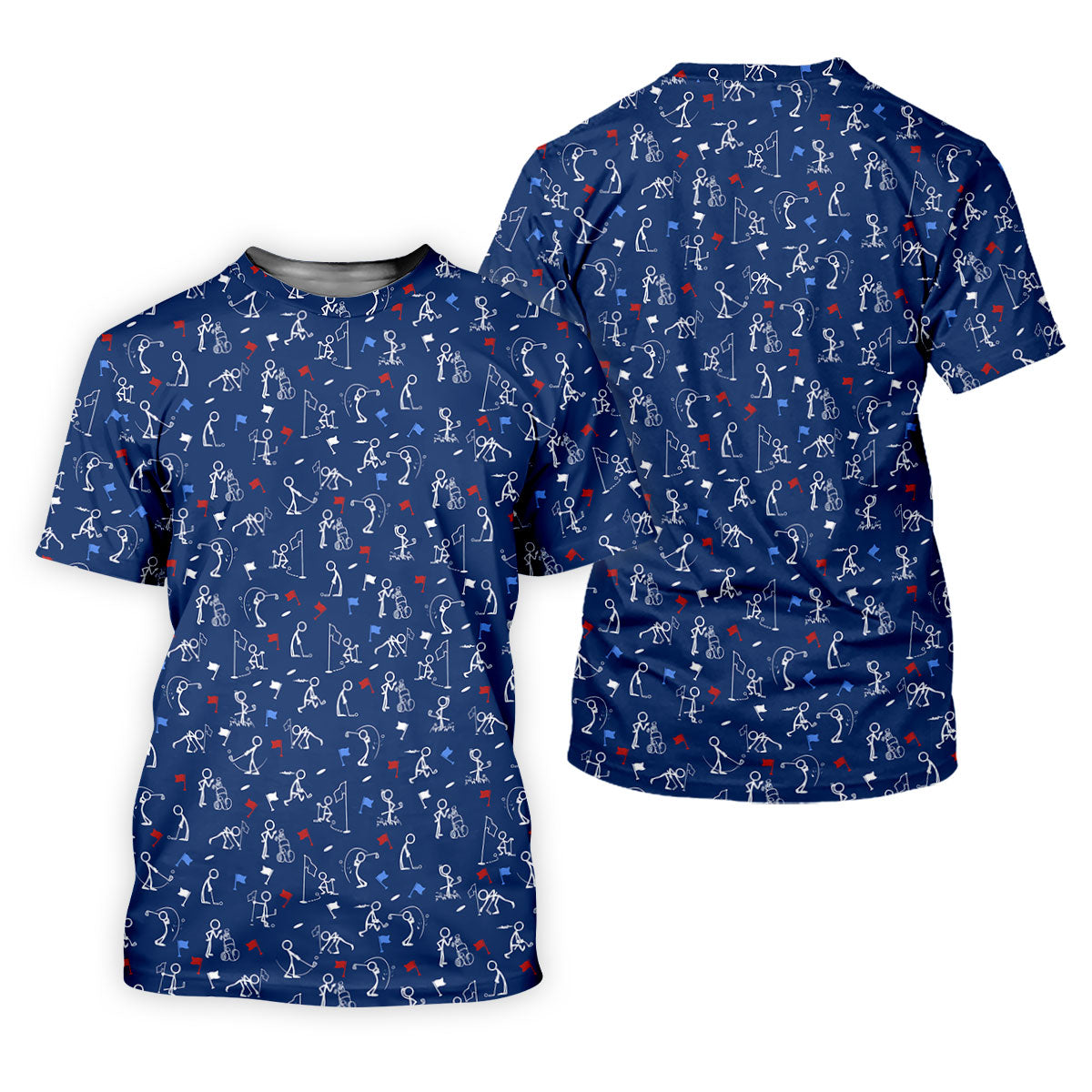 Funny Stick Figure Golf Pose Red White Blue Patriotic Golf Shirt, 250th Anniversary Women's Golf Tops