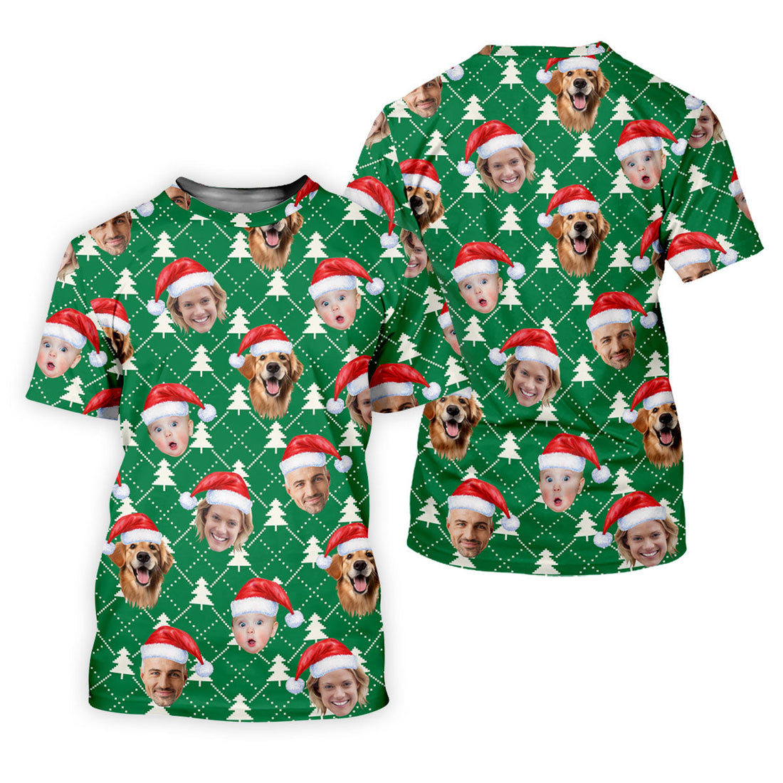 Custom Face Snow Pine Tree White Dotted Christmas Golf Shirt, Ladies Golf Shirts, Golf Gifts For Women