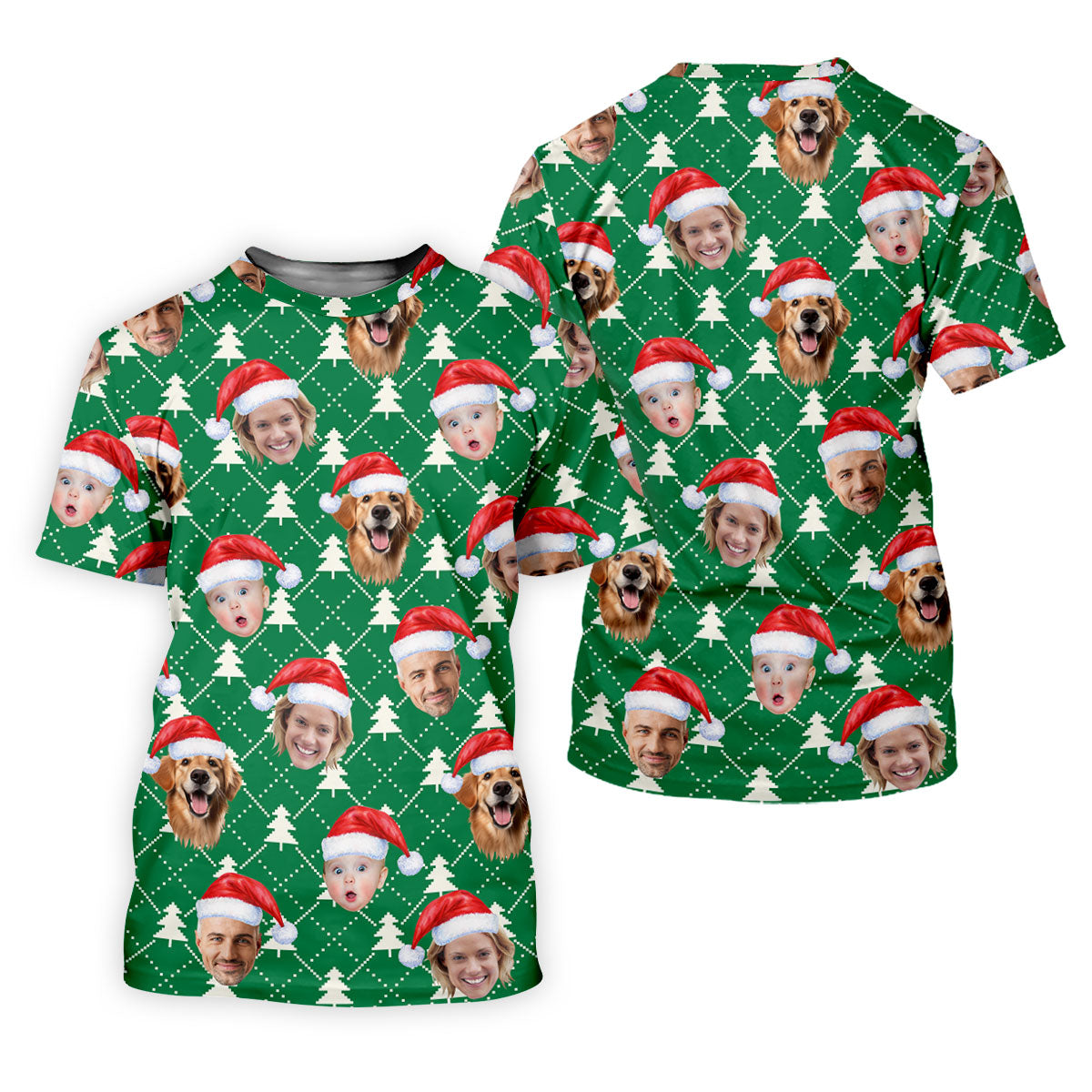 Custom Face Snow Pine Tree White Dotted Christmas Golf Shirt, Ladies Golf Shirts, Golf Gifts For Women
