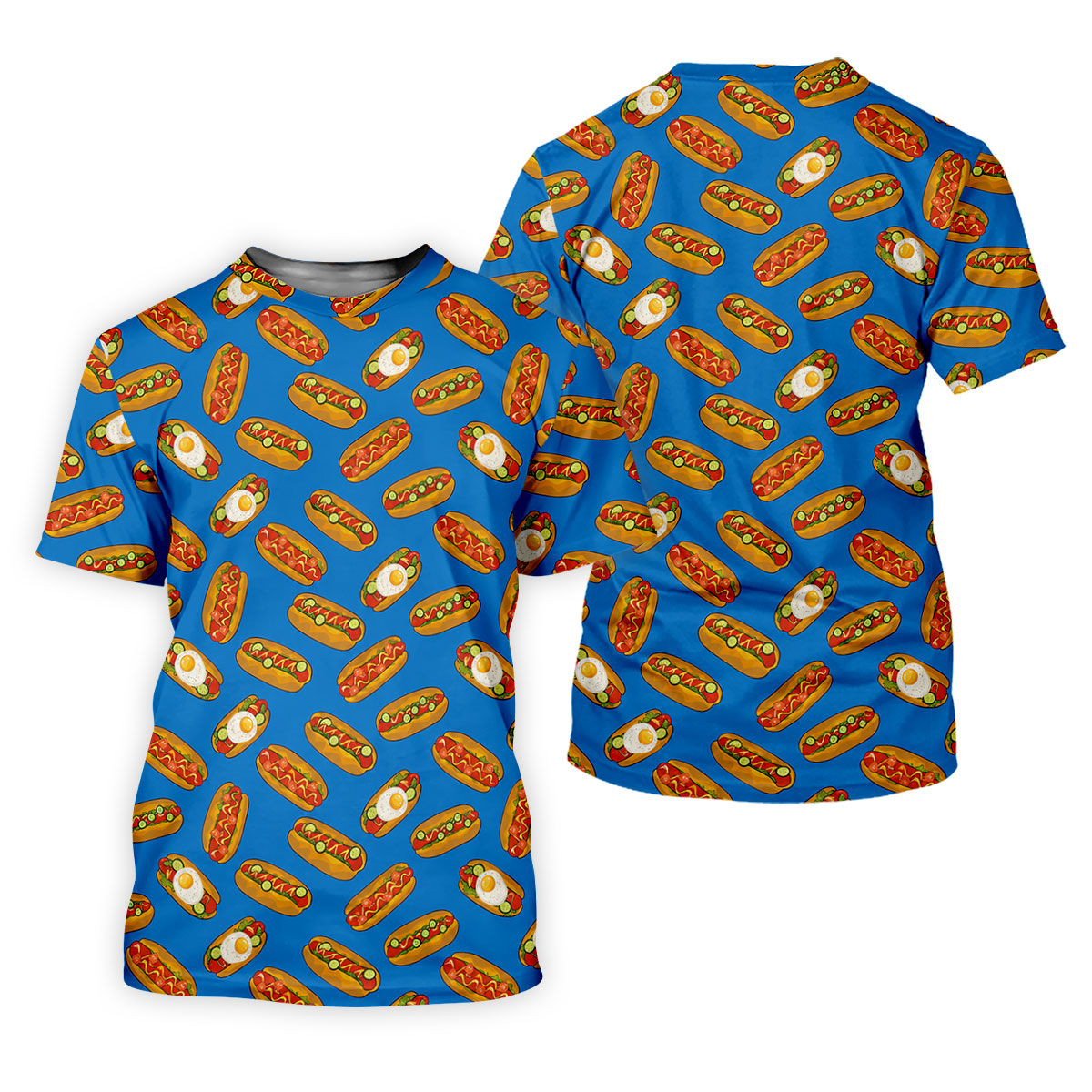 Blue Hot Dog And Fried Egg Pattern Golf Shirt, Hawaiian Golf Shirt, Golf Tops For Women, Printed Golf Shirt