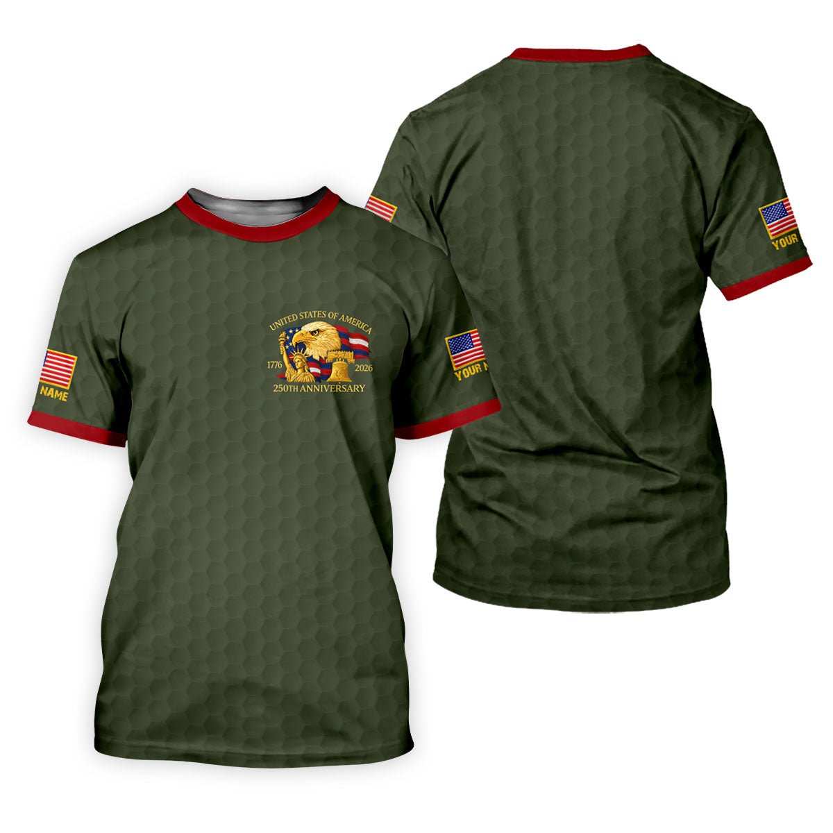 United States 250th Anniversary Patriotic Eagle Olive Custom Golf Shirts, 4th Of July Golf Shirt For Women