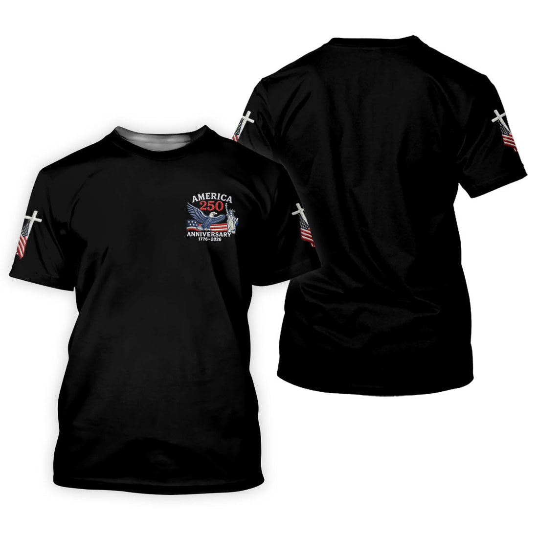 Faith Cross Bald Eagle America 250 Anniversary Black Patriotic Golf Shirt, Golf Shirt For Women
