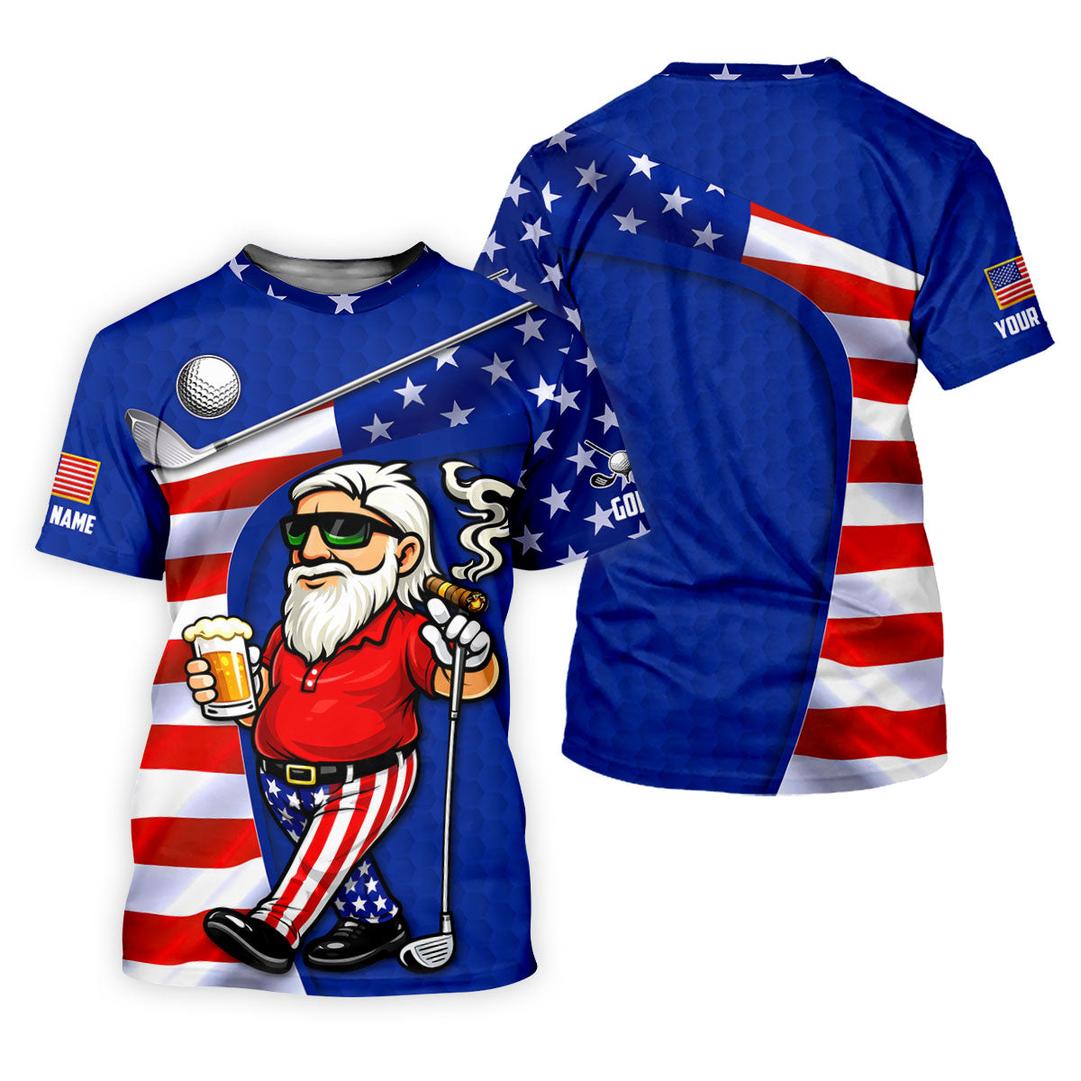 Golf And Beer Patriotic Man Golf Ball Pattern 4th Of July Navy Golf Shirt, 250th Anniversary Women's Golf Tops