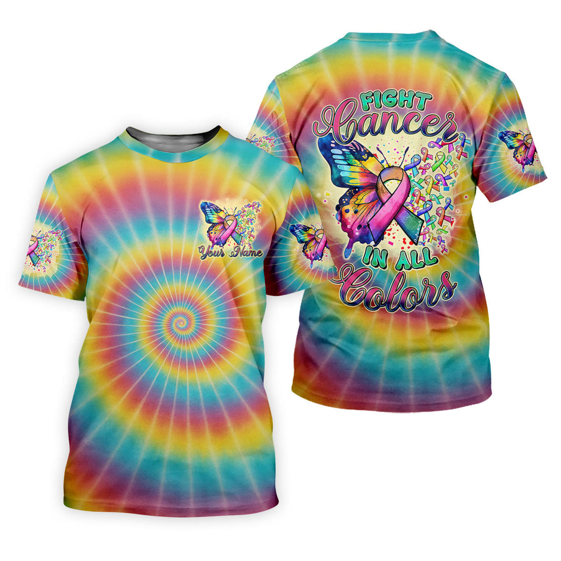 Fight Cancer In All Colors Tie Dye Print Women's Golf Shirts, Cancer Awareness Shirt, Ladies Golf Polos