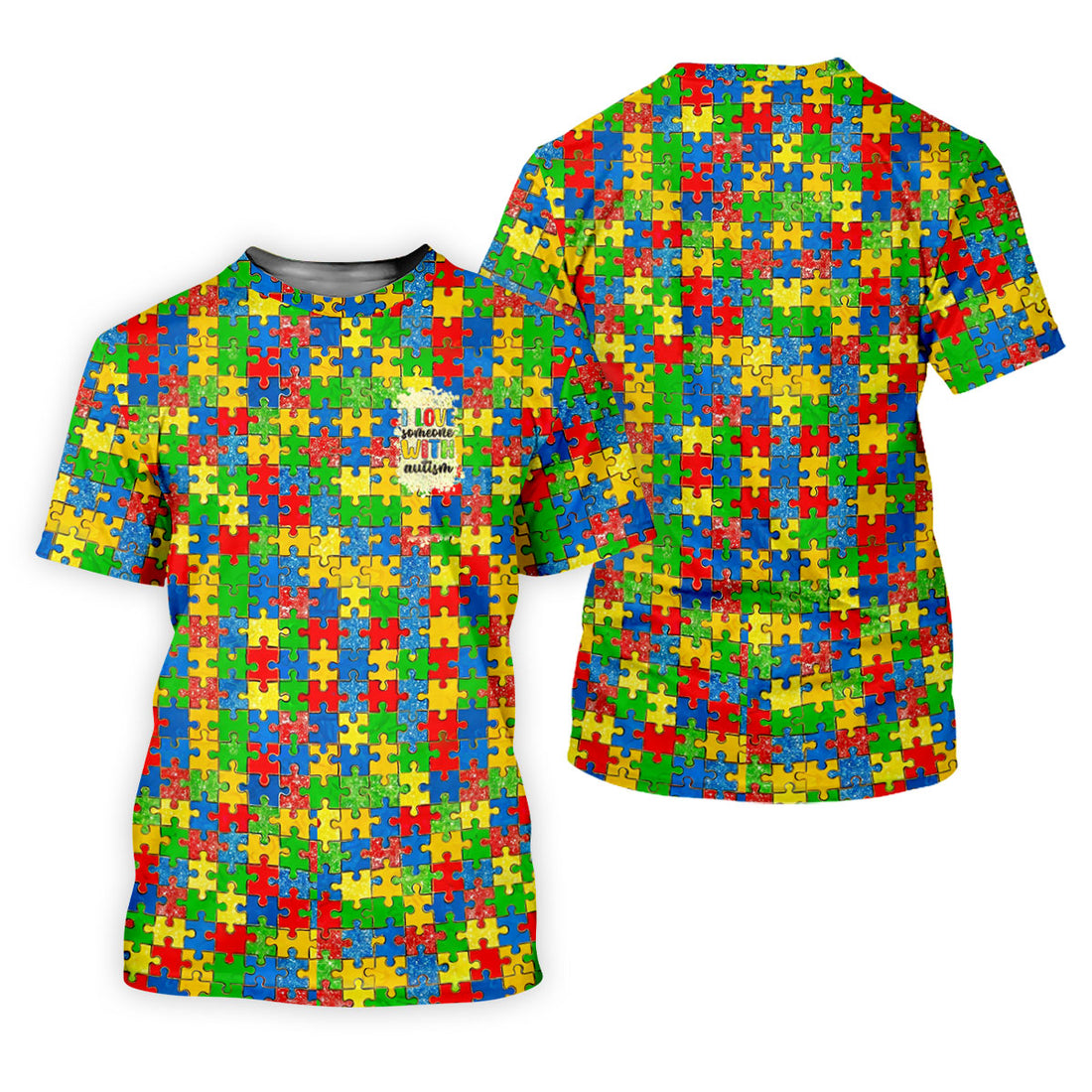 I Love Someone With Autism Colorful Puzzle Pattern Golf Shirt For Women, Autism Awareness Ladies Golf Polos