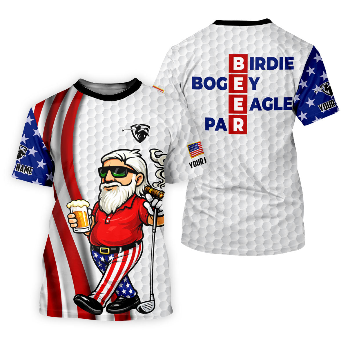 Patriotic Man Golf And Beer Funny 4th Of July White Golf Shirt, 250 Years Of America Women's Golf Tops