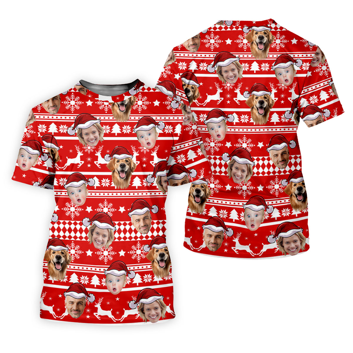 Custom Face Red And White Christmas Women's Golf Tops, Ladies Golf Shirts, Christmas Golf Gift