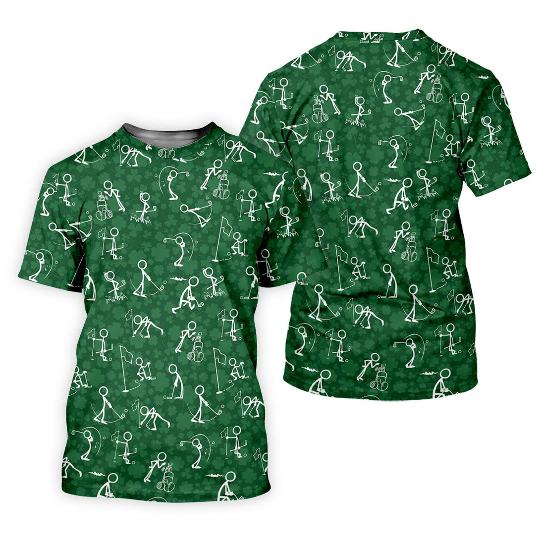 Stick Figure Golf Pose Shamrock Golf Shirt, St Patrick's Day Ladies Golf Polos, Golf Shirt For Women