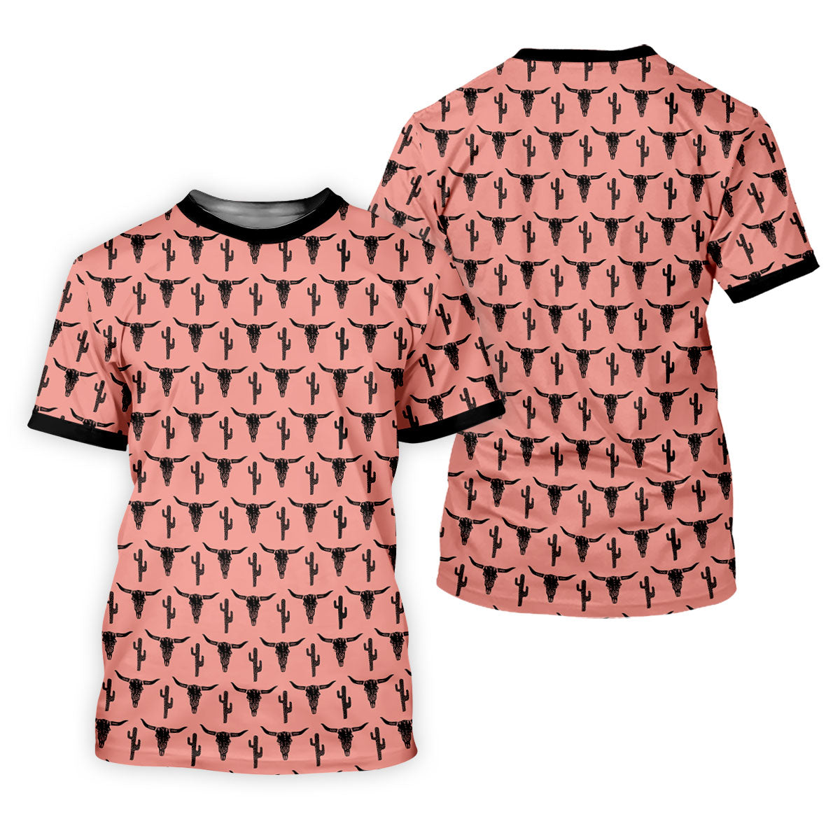 Longhorn Cow Skull Western Theme Peach Pink Women Golf Top, Ladies Golf Shirts, Golf Shirt For Women