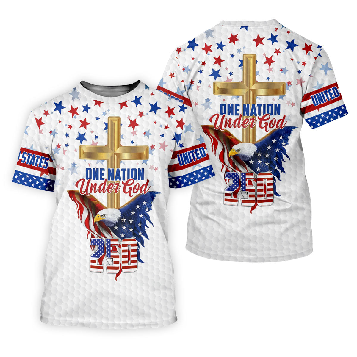 One Nation Under God Faith Cross Bald Eagle 4th Of July Golf Shirt, 250 Years Golf Shirt For Women