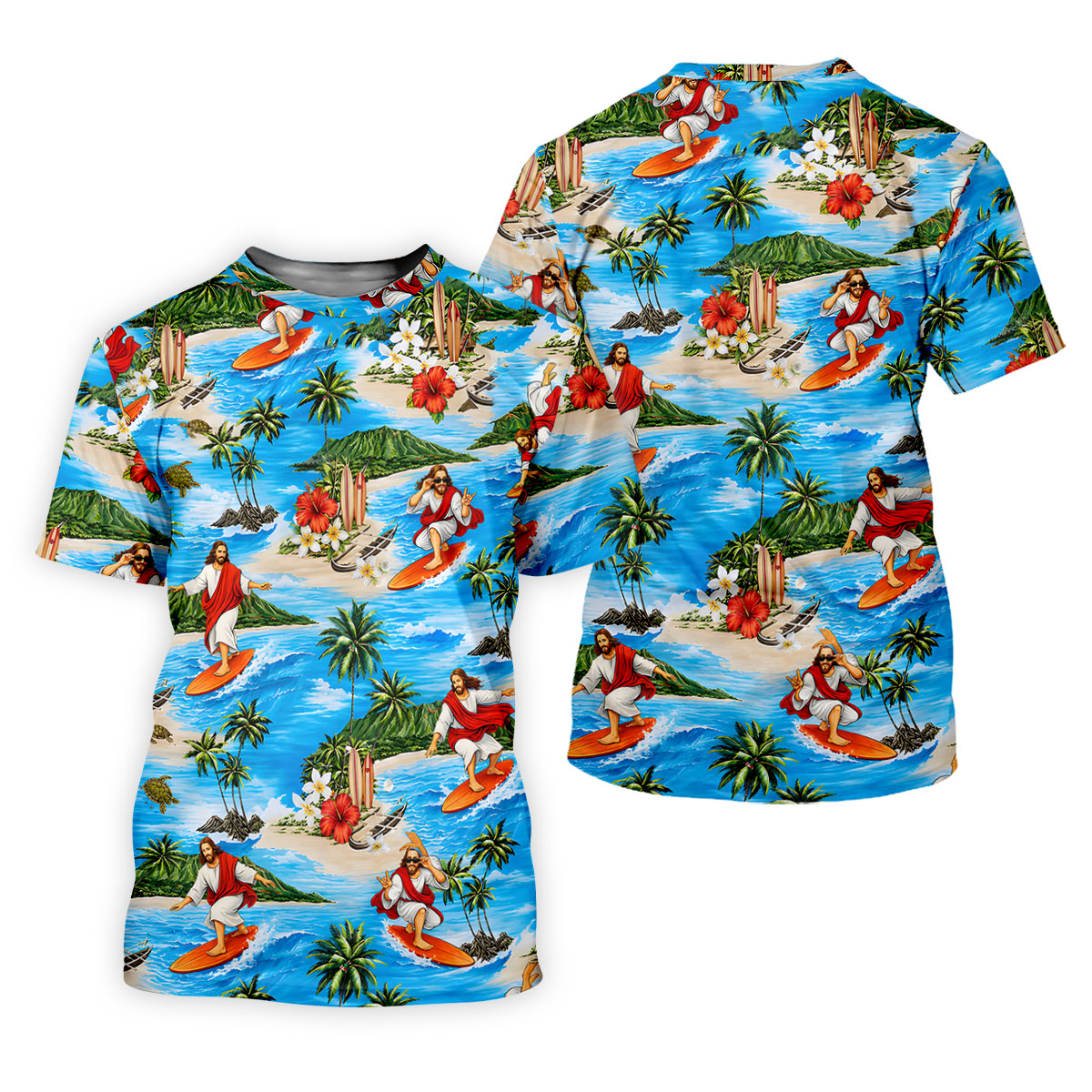 Funny Beach Surfer Jesus Hawaiian Golf Shirt, Mens Golf Polo, Printed Golf Shirts