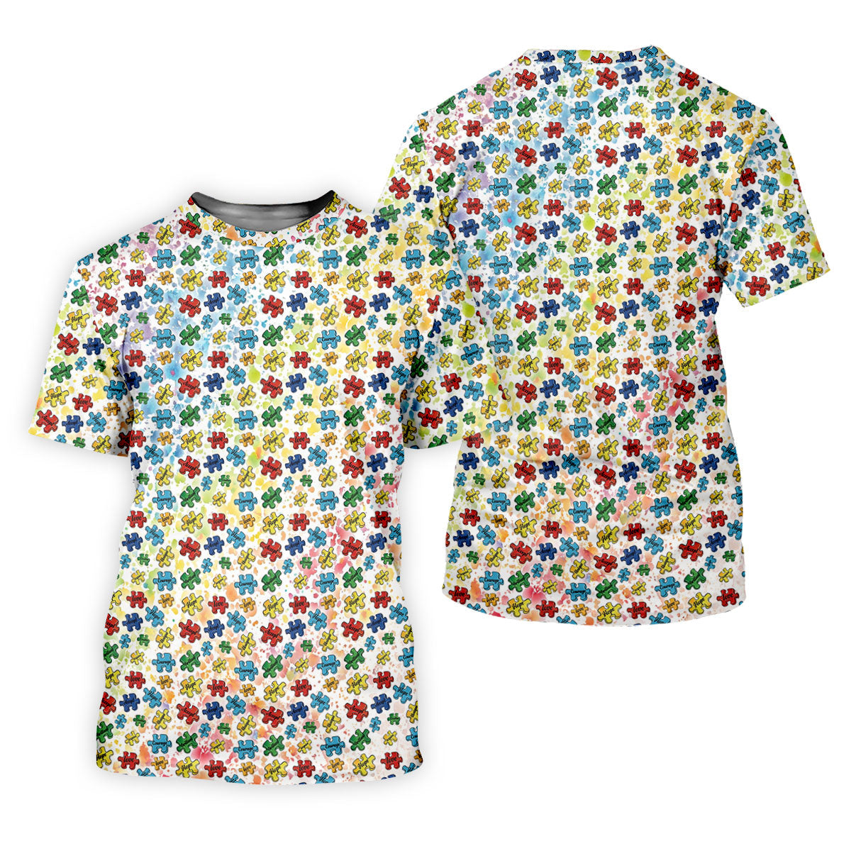 Autism Awareness Jigsaw Puzzle Pieces Rainbow Paint Splatter Golf Shirt For Women, Ladies Golf Polos