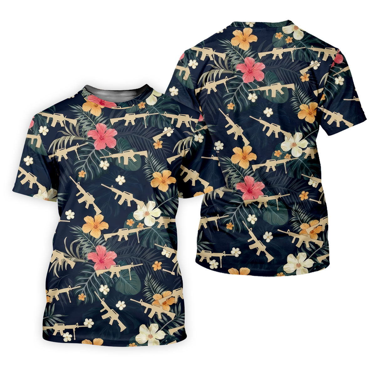 Colorful Hibiscus Tree With Army Theme Women Golf Top, Ladies Golf Shirts, Golfing Apparel