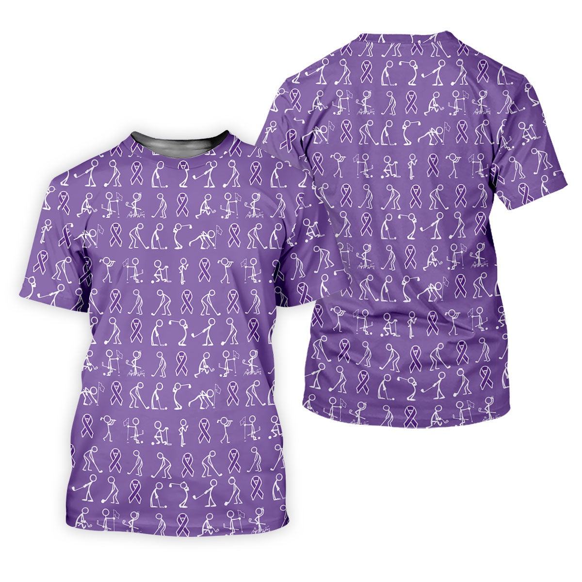 Funny Stick Figure Women's Golf Shirt, Pancreatic Cancer Awareness Shirt, Purple Golf Shirt, Golf Shirts For Women