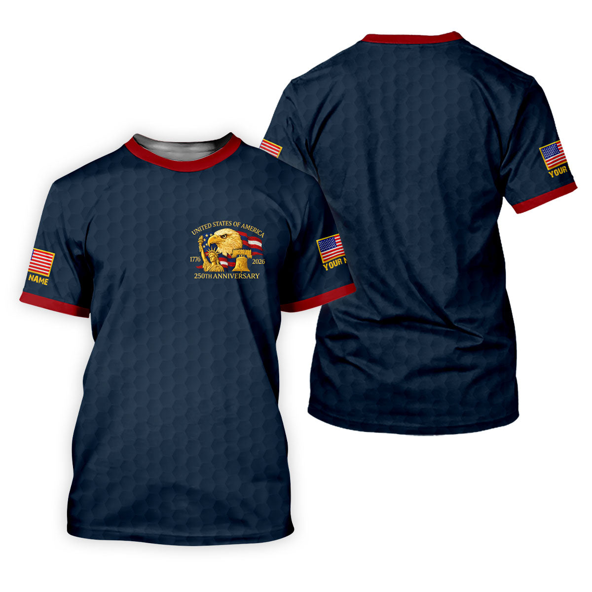 United States 250th Anniversary Patriotic Eagle Navy Custom Golf Shirts, 4th Of July Golf Shirt For Women