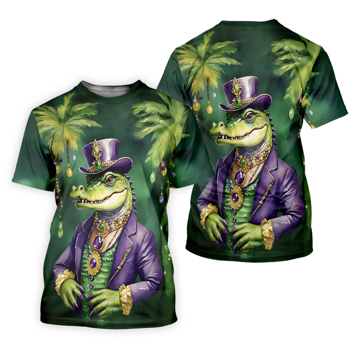Mardi Gras Alligator Decorated Palm Tree Print Golf Shirt, Women's Golf Tops, Ladies Golf Shirt