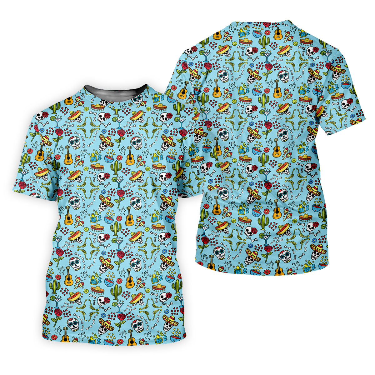 Mexican Sugar Skull Sombrero Guitar Cinco De Mayo Celebration Fiesta Themed Golf Shirts For Men