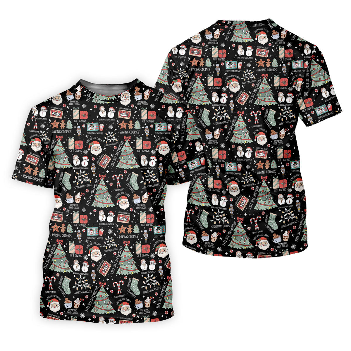 Cute Santa Claus Gift Black Women's Golf Tops, Christmas Golf Shirt, Golf Gift For Ladies