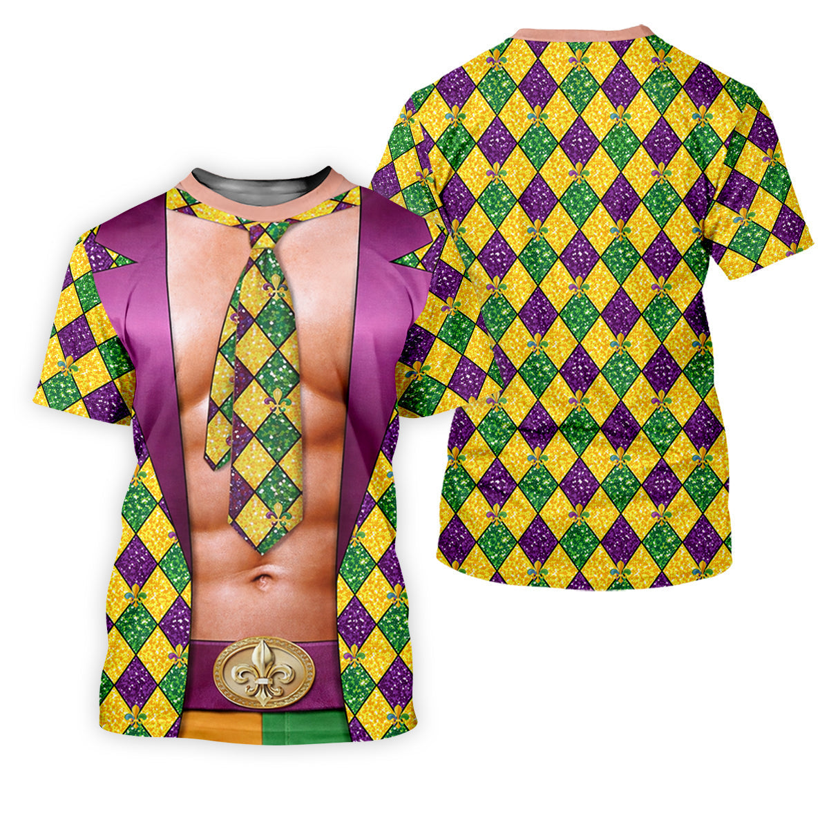 Green Purple Gold Argyle Pattern Fun Suit Mardi Gras Print Golf Shirt, Fun Women's Golf Shirts, Ladies Golf Polos