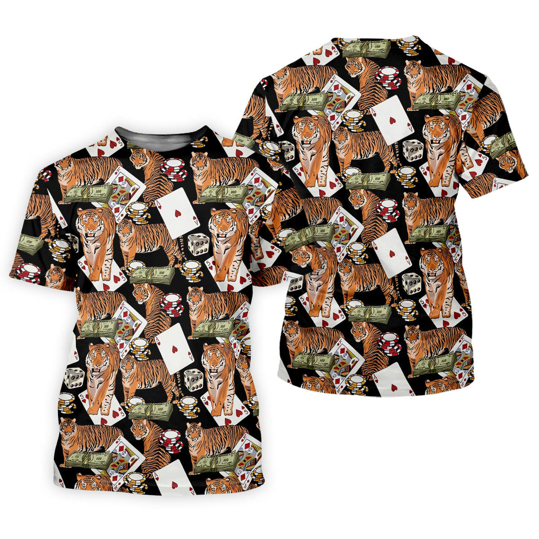 Money Tiger Poker Dice Chips And Cards Hawaiian Golf Shirt, Men's Funny Golf Shirts